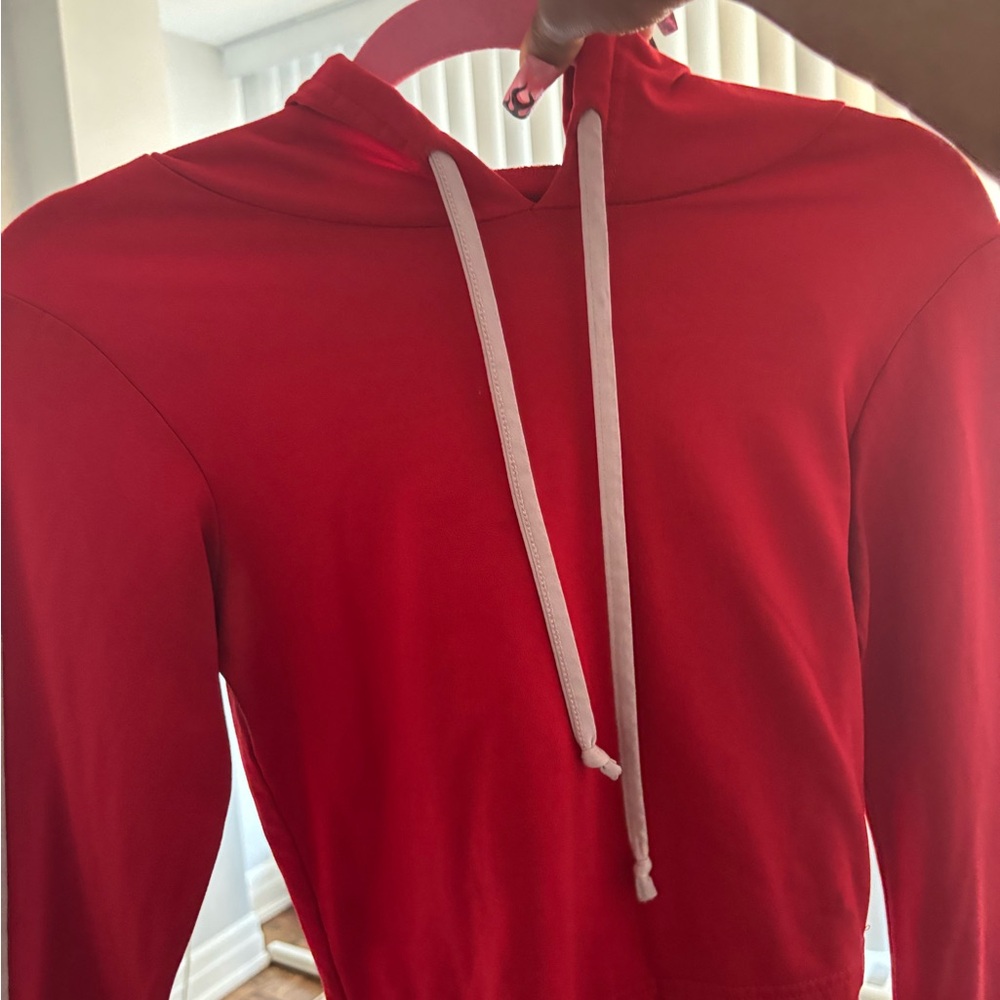 Red Hoodie with White Drawstrings